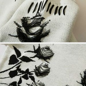 raw edge rose sweater [chic] streetwear essential 3833